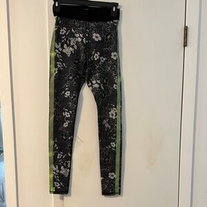 Noli Black Floral Leggings with Green Stripe